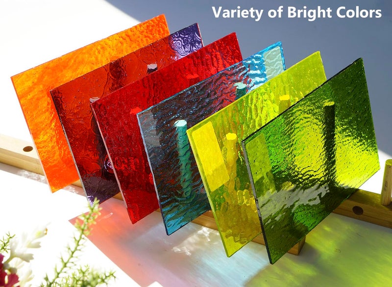 Lanyani 10 Sheets Bright Variety Transparent Textured Stained Glass Sheets Pack, 4 x 6 inch Large Cathedral Glass Mosaic Tiles for Crafts, Mixed Color - Image 3